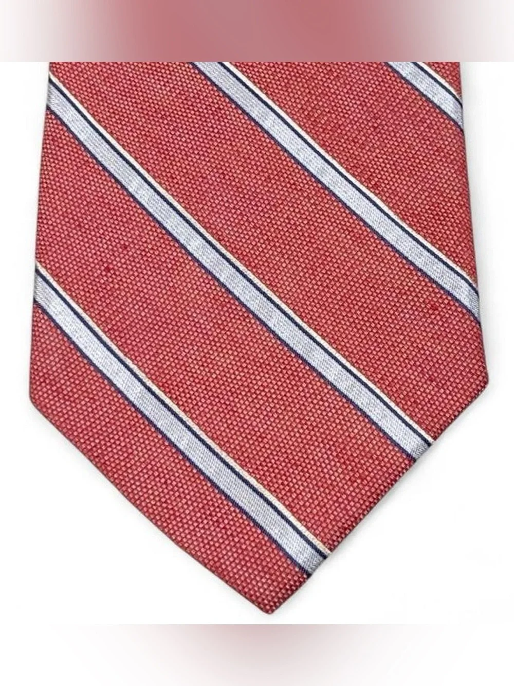 Brooks Brothers Linen/Silk Italian Fabric Orange Striped Tie Hand Made in USA